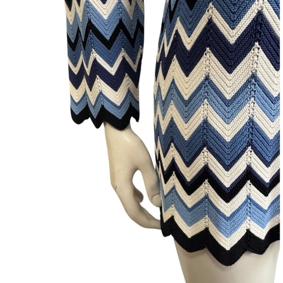 ALFRED DUNNER blue/white Chevron striped sweater nautical pullover women large - Picture 3 of 9